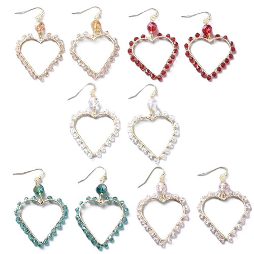 Faceted Glass Dangle Heart Earrings - 5 Colours