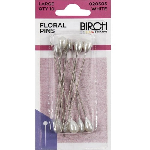 Floral Pins - White - Pack of 10 - 63mm