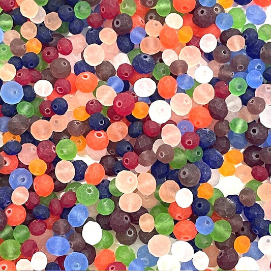 Frosted Faceted Rondelle Glass Bead Mix - 7mm to 9mm - 50g approx 75 Pieces