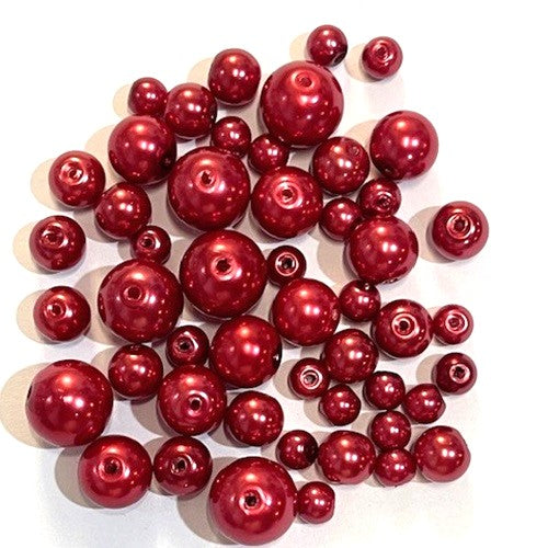 Glass Pearl Beads - Round - 49 Pieces - SIze 4mm to 10mm