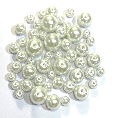 Glass Pearl Beads - Round - 49 Pieces - SIze 4mm to 10mm