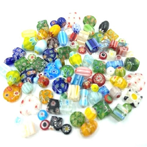 Handmade Millefiori Glass Bead Mix - 50g - 80 to 100 Pieces