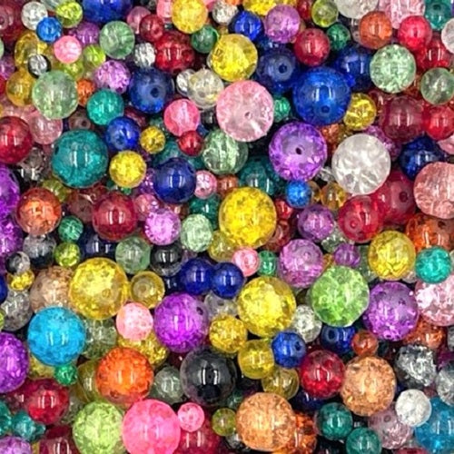 Glass Beads - Round Cracked Multi Mix - 50g - Approx 120 Pieces