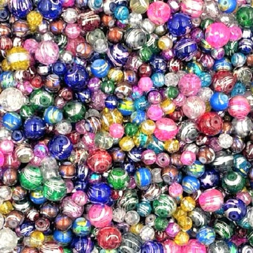 Glass Beads - Round Foil Multi Mix - 50g - Approx 80+ Pieces