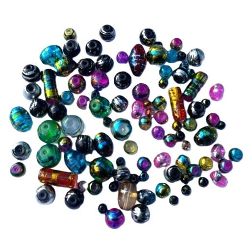 Glass Foil Beads - Oval Round & Tube - 50g - Approx 100+ Pieces