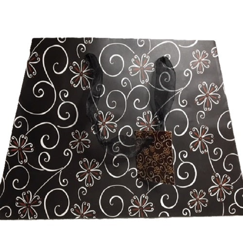 Gift Bag - Black With Flowers & Swirls