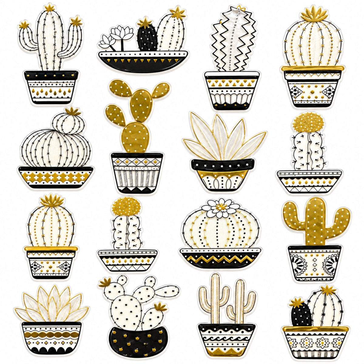 Gold & Silver Cactus Stickers – Decorative 3D Effect Succulent Stickers for Crafts