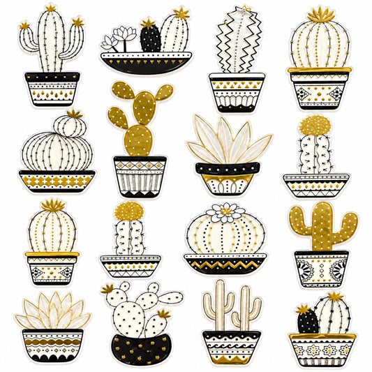 Gold & Silver Cactus Stickers – Decorative 3D Effect Succulent Stickers for Crafts