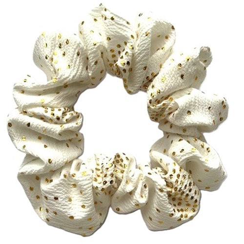 Scrunchies - White with Gold Metallic Spots - Standard Size - New Material
