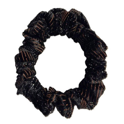 Scrunchies - Black & Brown Velvet with Glitter - Mini Size