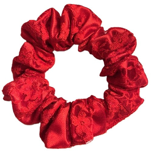 Scrunchies - Red Satin & Lace - Standard Size - Recycled Material
