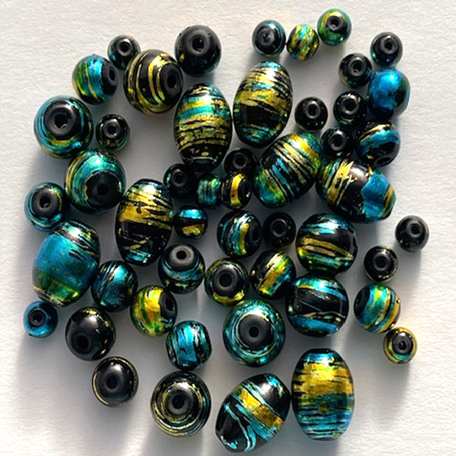 Metallic Stripe Glass Beads - 4mm to 8mm - 50 Pieces