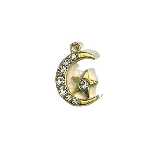 Pendant - Moon With Star - Light Gold - 20mm - 1 Piece
