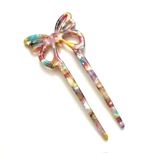 Hair Fork - Acrylic - Butterfly - 4 Prongs - 2 Colours