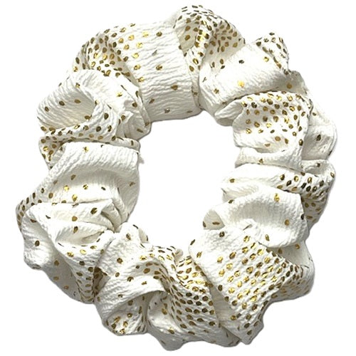 Scrunchies - White with Gold Metallic Spots - Standard Size