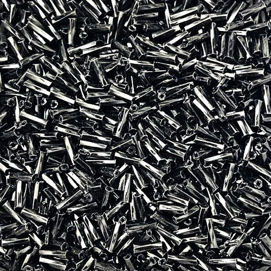 Glass Bugle Beads - Opaque Black - Twisted - 6mm - 20g