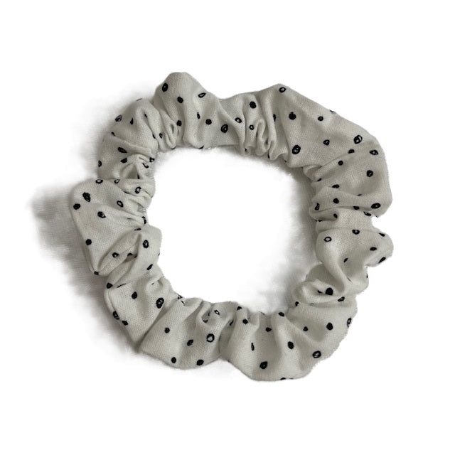 Scrunchies - White With Black Polka Dots - Mini Size