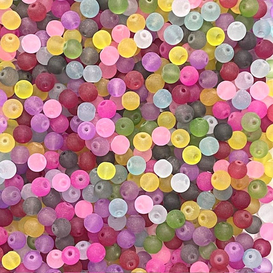 Frosted Round Glass Bead Mix - 8mm - 50g approx 70 Pieces