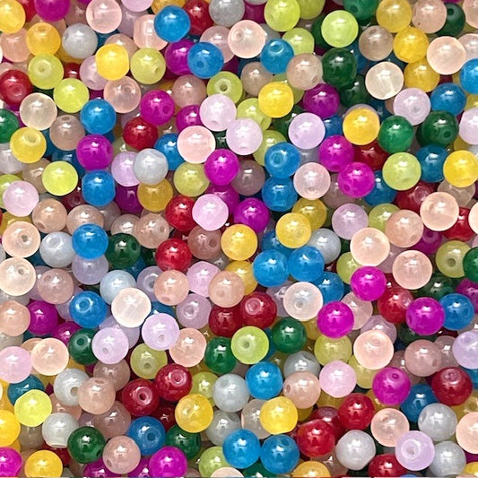Imitation Jade Glass Round Bead Mix  Round - 6mm - 50g - Approx 170 Pieces