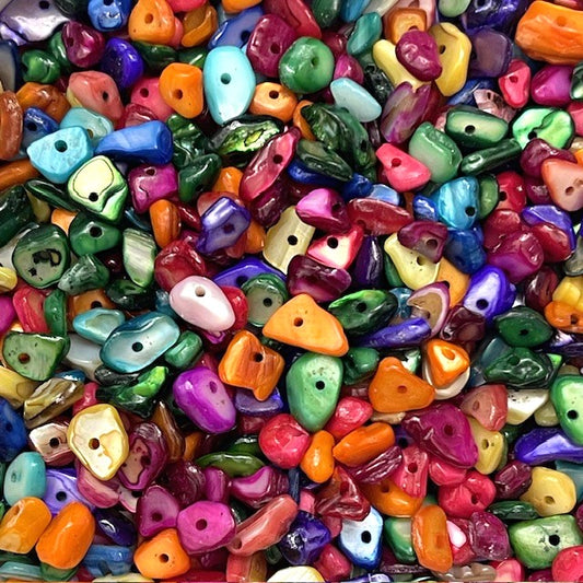 Natural Chip Dyed Shell Beads - Multi Colours – 20g - 100+ Pieces
