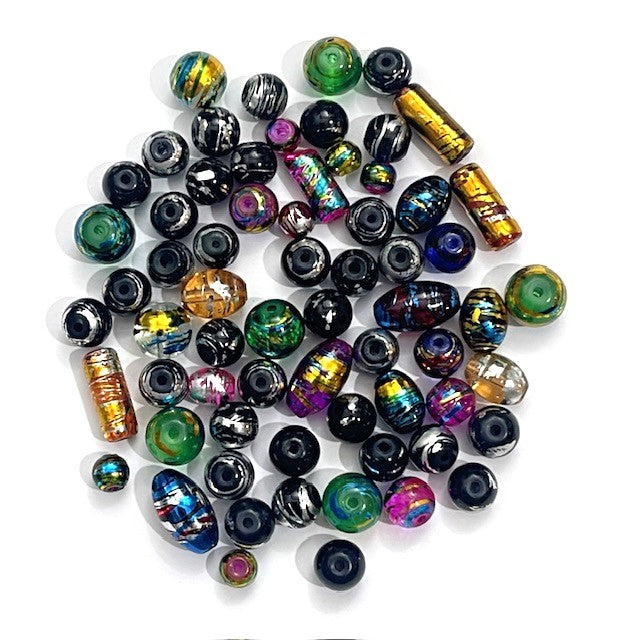 Glass Foil Beads - Oval Round & Tube - 50g - Approx 100+ Pieces
