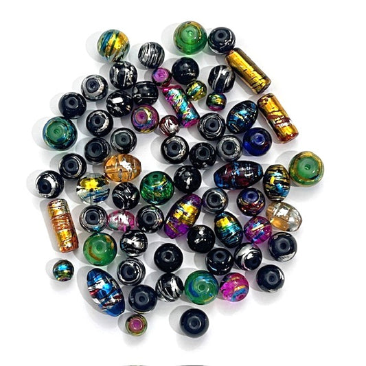 Glass Foil Beads - Oval Round & Tube - 50g - Approx 100+ Pieces