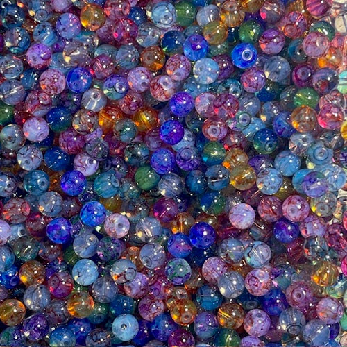 Baking Painted Round Patterned Transparent Glass Bead Mix - 8mm - 50g approx 75 Pieces