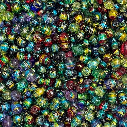 Metallic Stripe Glass Beads - Assorted Colours & Sizes - 50g 100+ Pieces