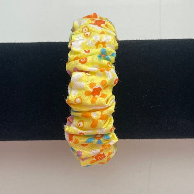 Handmade Cotton Mini Scrunchie - Yellow with Colourful Flowers