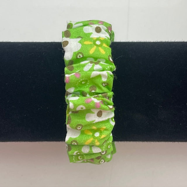 Handmade Cotton Mini Scrunchie - Green with Colourful Flowers