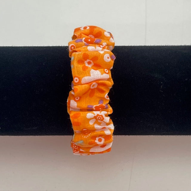 Handmade Cotton Mini Scrunchie - Orange with Colourful Flowers