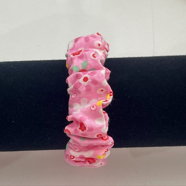 Handmade Cotton Mini Scrunchie - Pink with Colourful Flowers