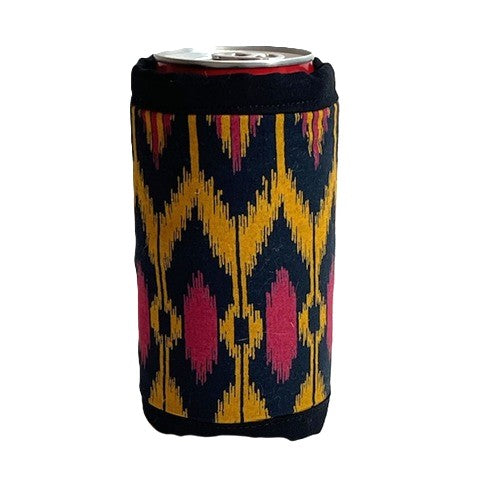 Handmade Cotton Stubby Holder - African Print - Black, Brown & Red