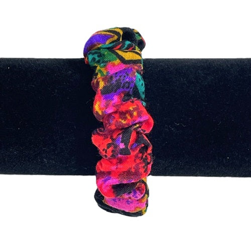 Handmade Scrunchie - Black & Red Floral Print - Hair Tie Ponytail Holder