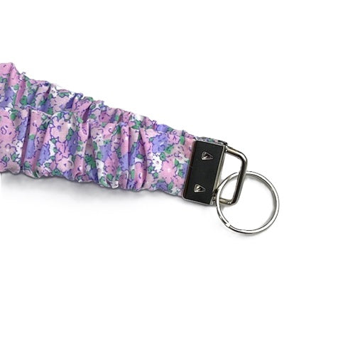 Handmade Pink & Purple Flower Print Scrunchie Lanyard – Soft Fabric Key Holder