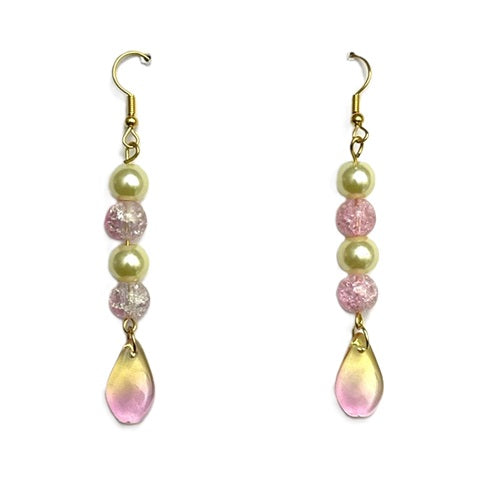 DIY Earring Making Kit Pink Yellow Leaf Glass Bead Dangle Jewellery Craft