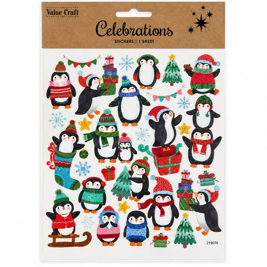Christmas Glitter Penguin Craft Stickers – Cute Penguin Embellishments
