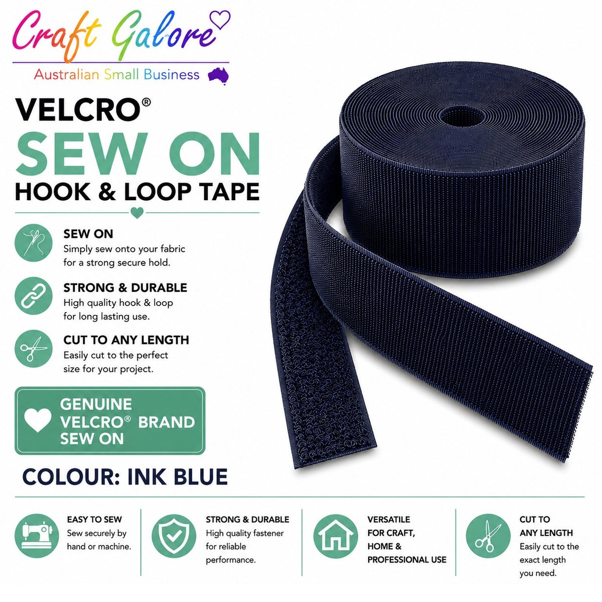 25mm Genuine Velcro® SEW ON - Hook & Loop Tape - 1mt