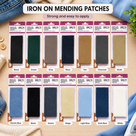 Birch Iron-On Mending Patches 90 x 255mm – Clothing Repair Patches in Assorted Colours - 14 Colours