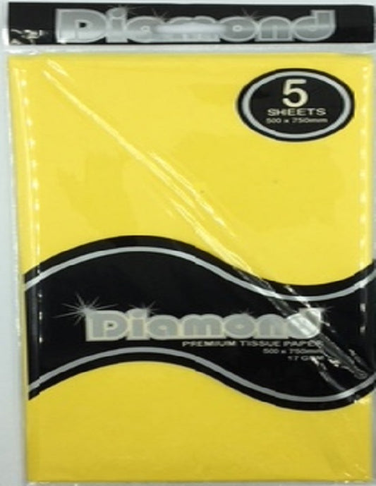 Tissue Paper - 5 Sheet Packs - 50cm X 75cm - Lemon