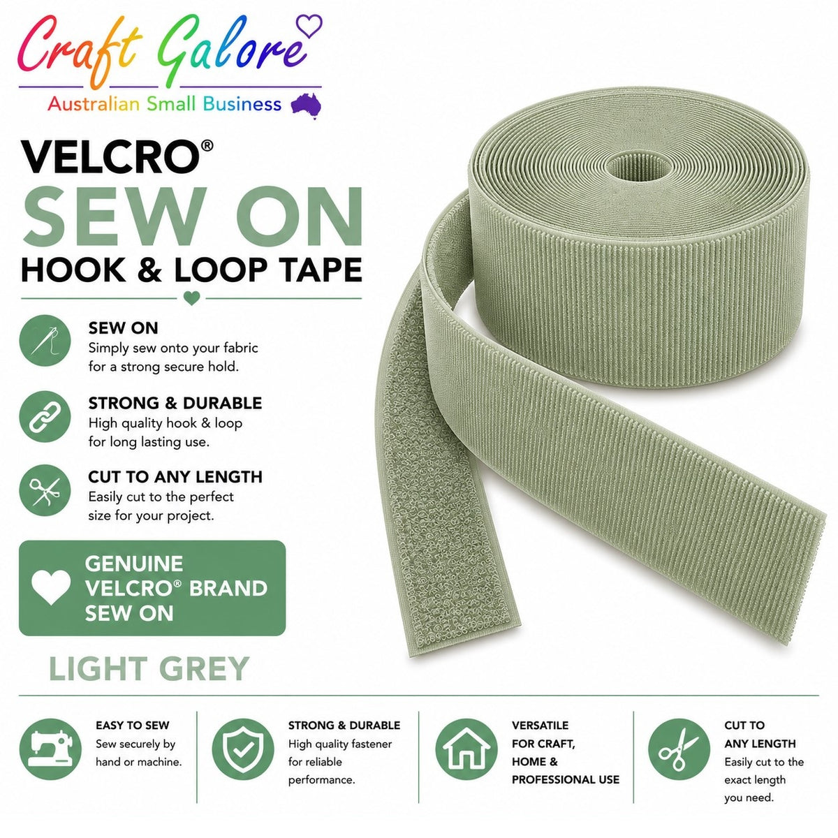 50mm Genuine Velcro® SEW ON - Hook & Loop Tape - 1mt