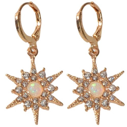Luxurious Rhinestone Spike Star Dangle Earrings - Gold or Silver