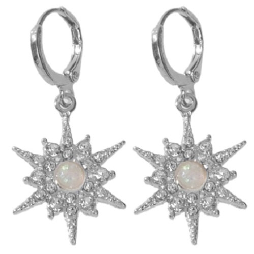 Luxurious Rhinestone Spike Star Dangle Earrings - Gold or Silver