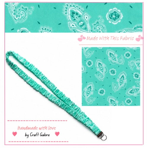 Handmade Mint Paisley Print Scrunchie Lanyard – Soft Fabric Key Holder
