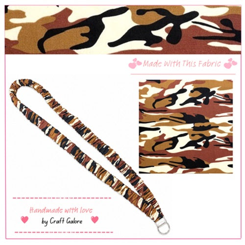 Handmade Chocolate Camo Print Scrunchie Lanyard – Soft Fabric Key Holder