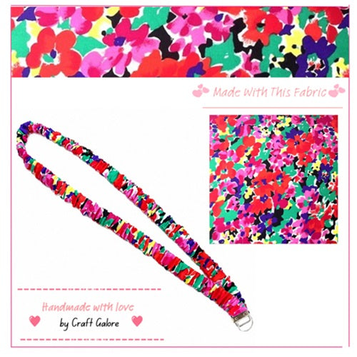 Handmade Colourful Floral Print Scrunchie Lanyard – Soft Fabric Key Holder