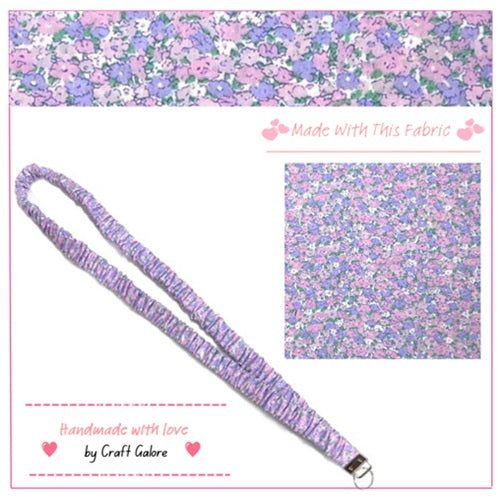 Handmade Pink & Purple Flower Print Scrunchie Lanyard – Soft Fabric Key Holder