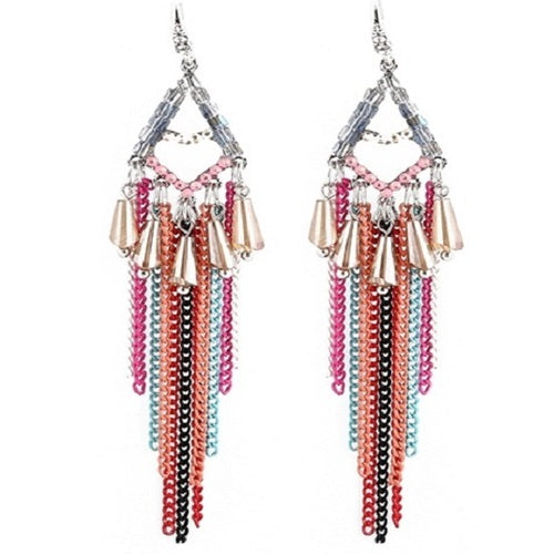 Multi Coloured Dangle Drops & Chains Earrings