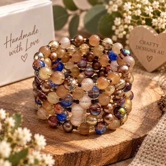Multi-Strand Brown & Blue Beaded Statement Bracelet
