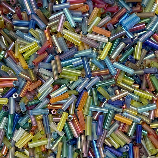 Glass Bugle Beads - Rainbow - 6mm x 2mm - 20g Approx 250+ Pieces